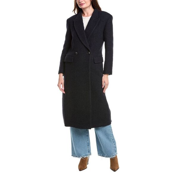 Sandro Womens  Boucle Wool & Alpaca-Blend Coat, Blue - Picture 3 of 4